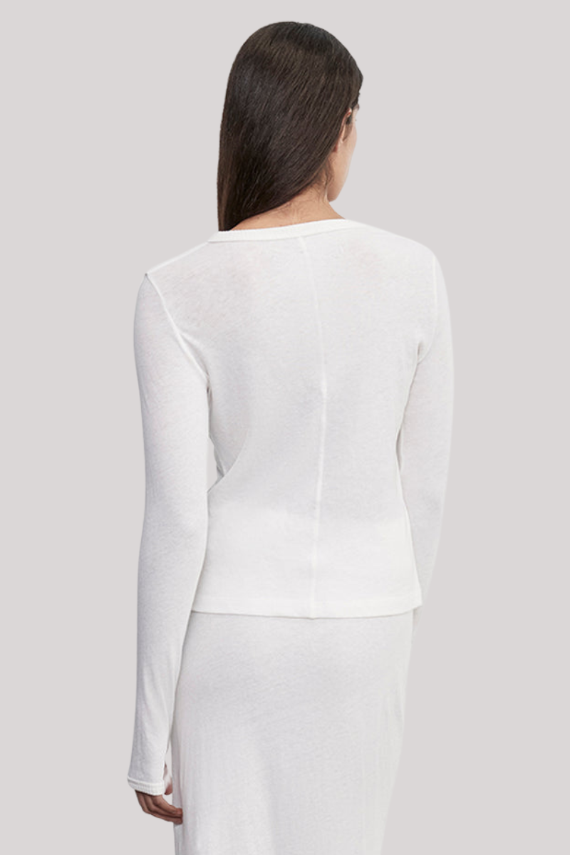 Enza Costa - Cashmere New Classic Long Sleeve Crew - WHITE