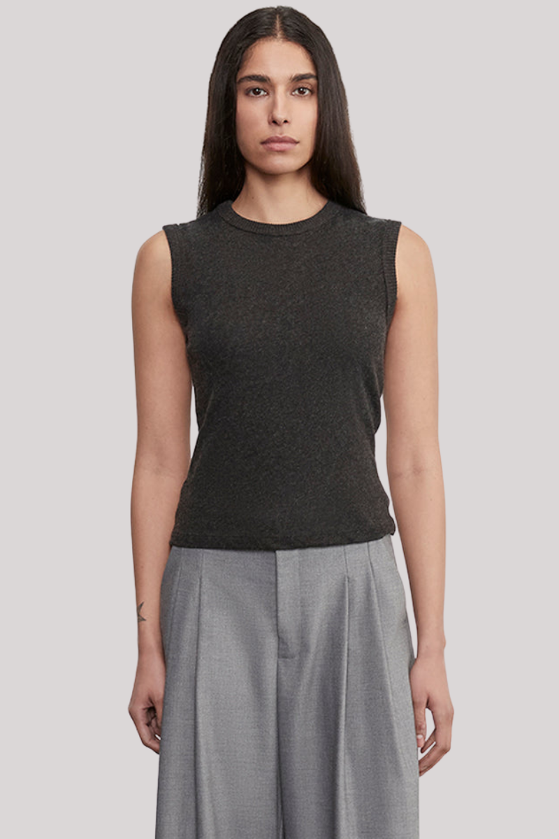 Enza Costa - Cashmere New Classic Sleeveless Crew - CHARCOAL