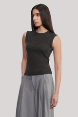 Enza Costa - Cashmere New Classic Sleeveless Crew - CHARCOAL