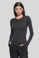 Enza Costa - Fine Cashmere Jersey Easy Cuffed Crew - CHARCOAL