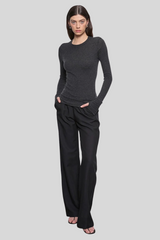 Enza Costa - Fine Cashmere Jersey Easy Cuffed Crew - CHARCOAL