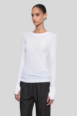 Enza Costa - Fine Cashmere Jersey Easy Cuffed Crew - WHITE