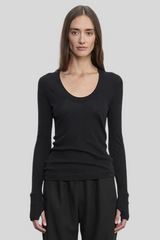 Enza Costa - Fine Cashmere Jersey Easy Cuffed U - BLACK
