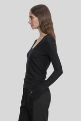 Enza Costa - Fine Cashmere Jersey Easy Cuffed U - BLACK