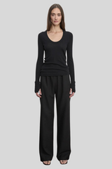 Enza Costa - Fine Cashmere Jersey Easy Cuffed U - BLACK