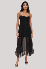 Enza Costa - Japanese Yoryu Chiffon Dress - BLACK