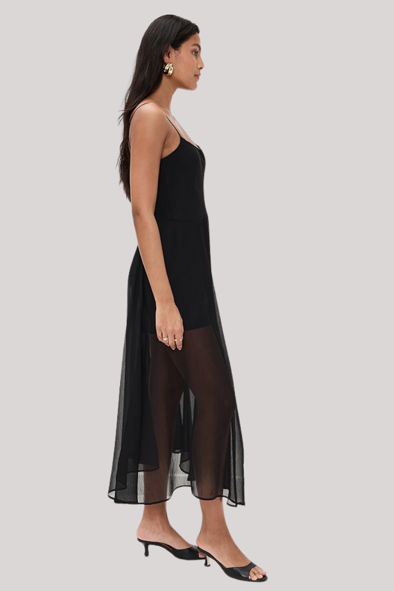 Enza Costa - Japanese Yoryu Chiffon Dress - BLACK
