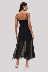 Enza Costa - Japanese Yoryu Chiffon Dress - BLACK