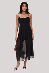 Enza Costa - Japanese Yoryu Chiffon Dress - BLACK