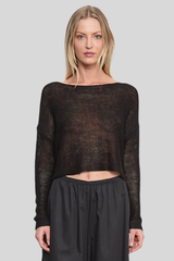 Enza Costa - Linen Open Knit Bateau Sweater - BLACK