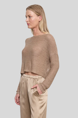 Enza Costa - Linen Open Knit Bateau Sweater - FLAX