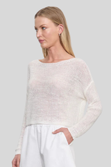 Enza Costa - Linen Open Knit Bateau Sweater - WHITE