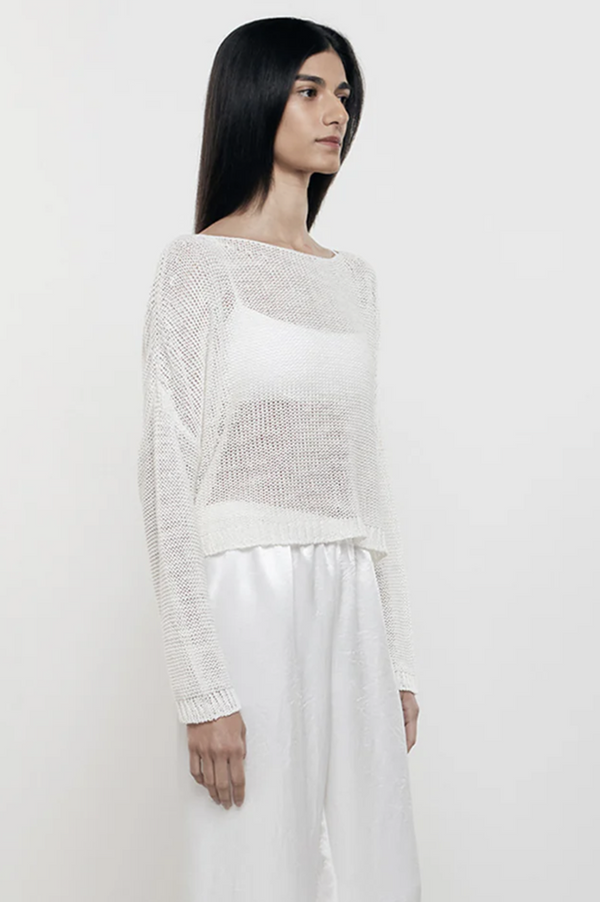 Enza Costa - Linen Open Knit Bateau Sweater - WHITE