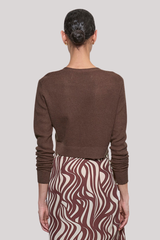 Enza Costa - Linen Open Knit Cropped V Neck Cardigan - CHOCOLAT