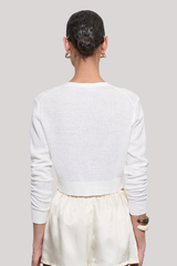Enza Costa - Linen Open Knit Cropped V Neck Cardigan - OFFWHITE