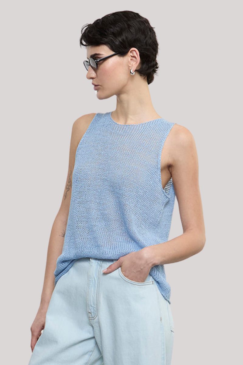 Enza Costa - Linen Open Knit Tank - SKY