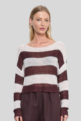 Enza Costa - Stripe Linen Bateau Sweater - BLKORWHT