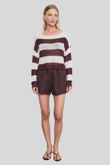 Enza Costa - Stripe Linen Bateau Sweater - BLKORWHT