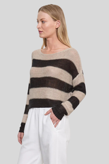Enza Costa - Stripe Linen Bateau Sweater - OATBLACK