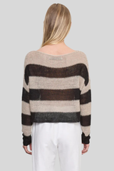 Enza Costa - Stripe Linen Bateau Sweater - OATBLACK