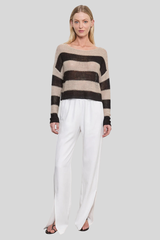 Enza Costa - Stripe Linen Bateau Sweater - OATBLACK