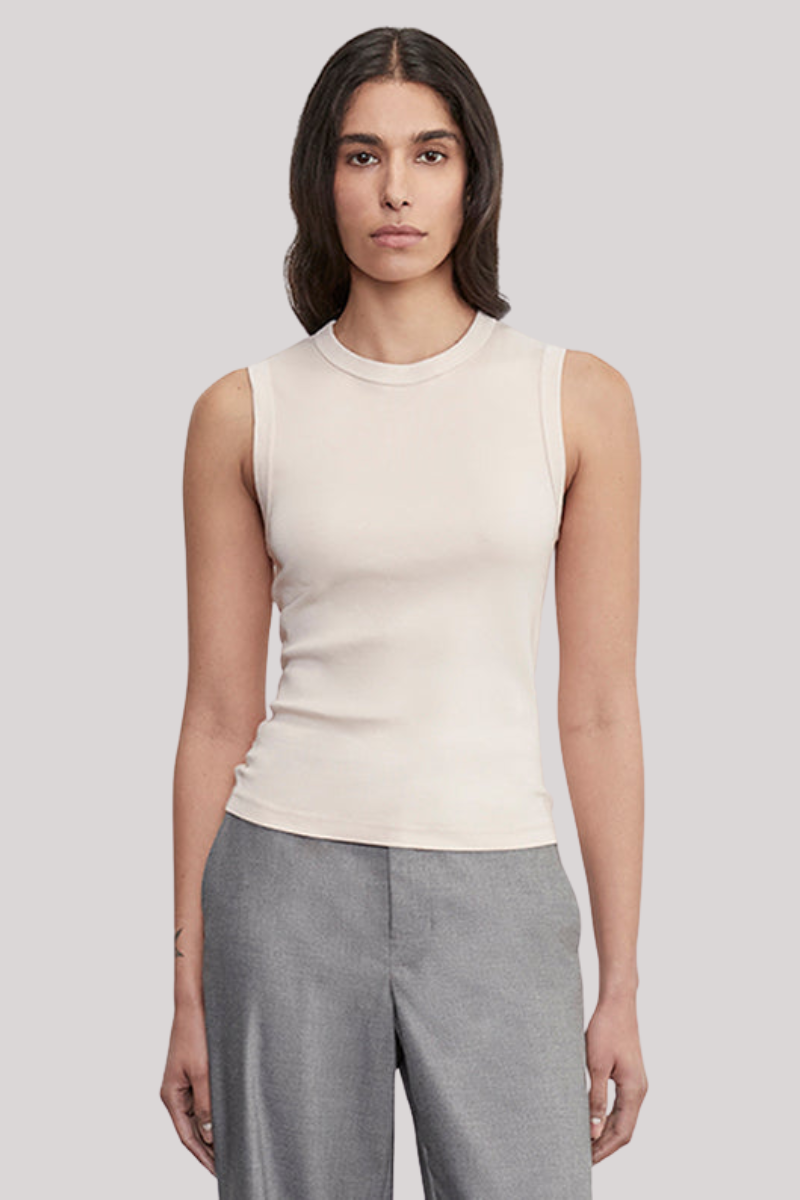 Enza Costa - Supima Cotton New Classic Sleeveless Tee - PARCHMNT