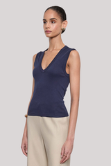 Enza Costa - Supima Cotton Sleeveless V - DARKNAVY