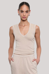Enza Costa - Supima Cotton Sleeveless V - STONE