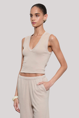 Enza Costa - Supima Cotton Sleeveless V - STONE