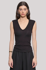 Enza Costa - Textured Knit Sleeveless V - BLACK