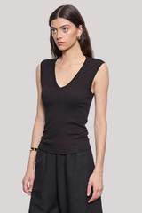 Enza Costa - Textured Knit Sleeveless V - BLACK