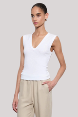 Enza Costa - Textured Knit Sleeveless V - WHITE