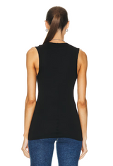 Enza Costa - Textured Rib Sleeveless U-Neck Tank - BLACK