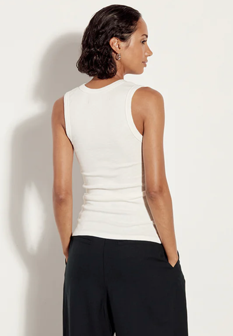 Enza Costa - Textured Rib Sleeveless U-Neck Tank - WHITE