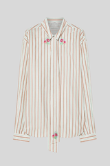 Forte_Forte - “Bouquet” Embroidery Striped Taffetas Shirt - ROSE