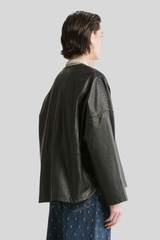 Forte_Forte - Nappa Leather Beaded Kimono Jacket - PETROLE