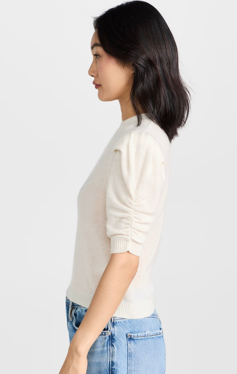 Frame - Ruched Sleeve Cashmere Sweater - CREAM