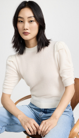 Frame - Ruched Sleeve Cashmere Sweater - CREAM