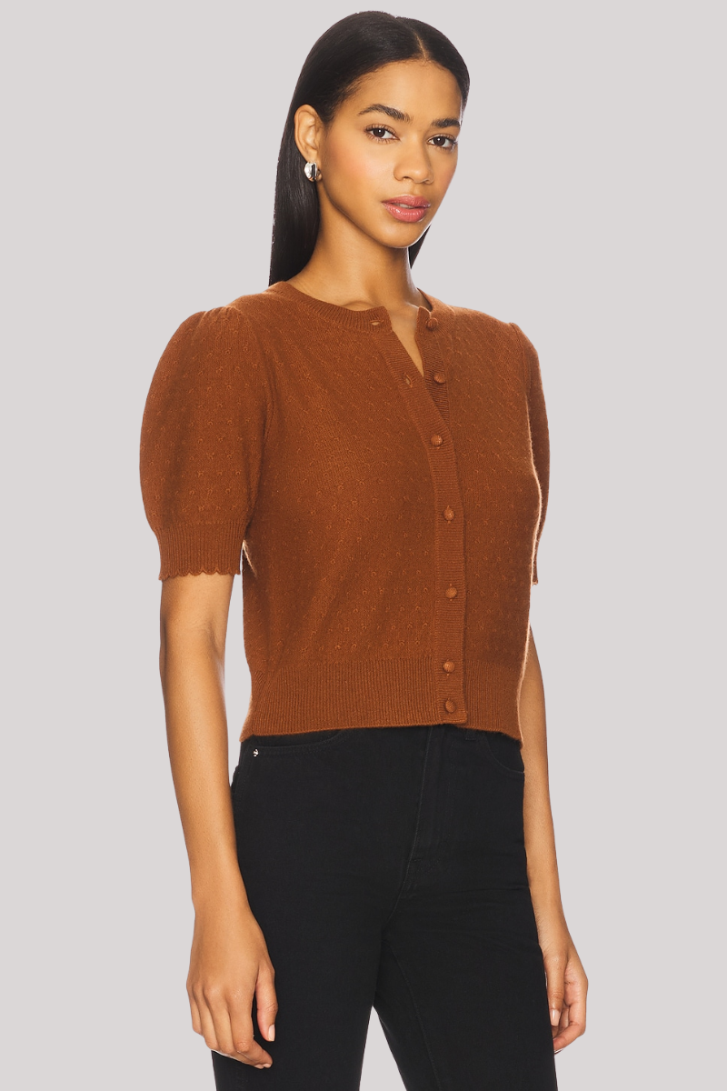 Frame - The Cashmere Pointelle Cardigan - CHESTNUT