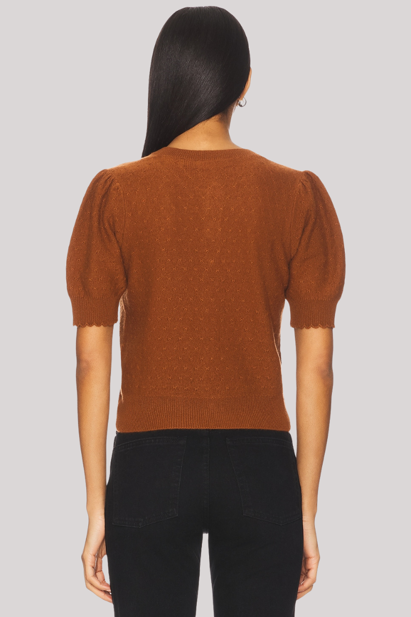 Frame - The Cashmere Pointelle Cardigan - CHESTNUT