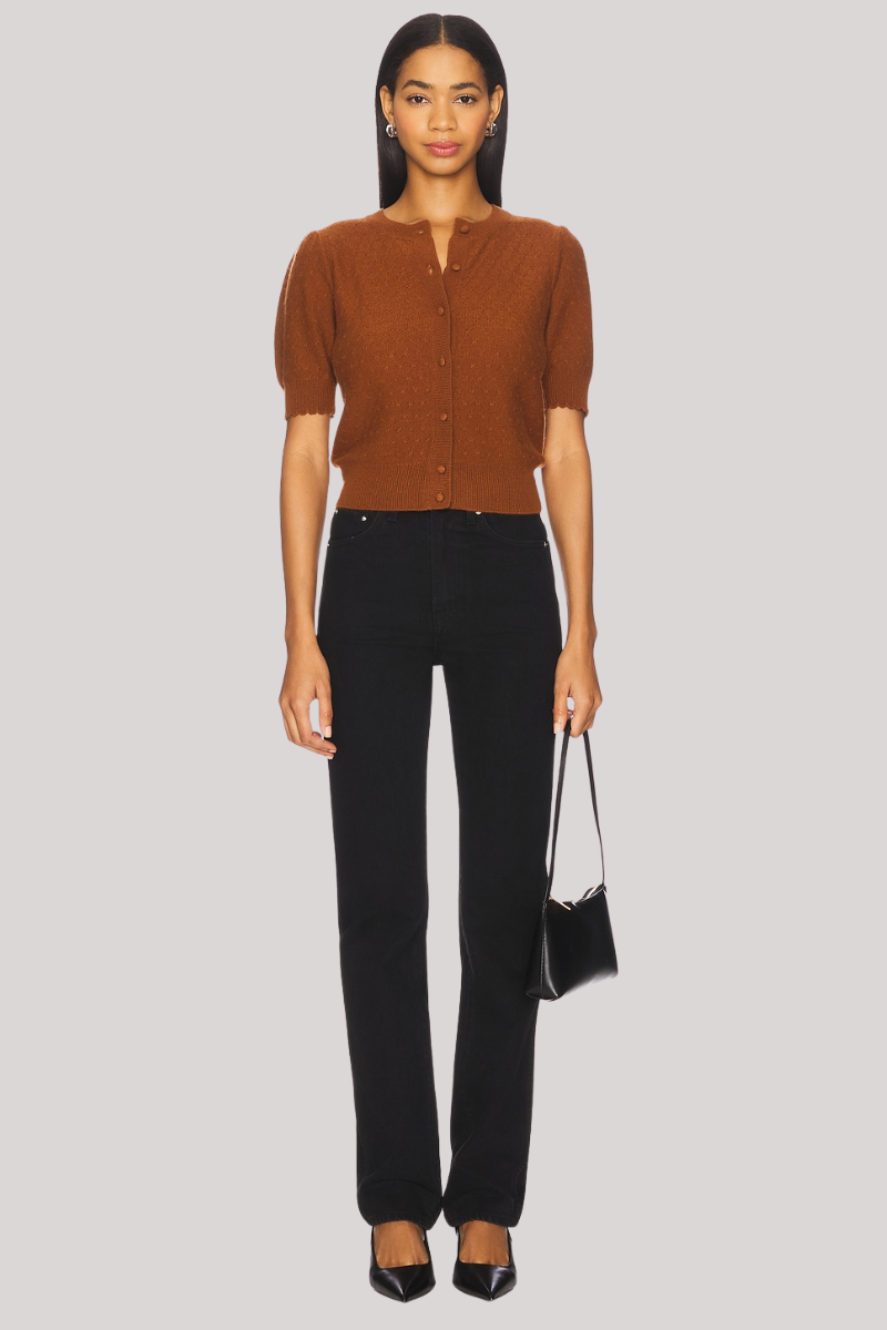 Frame - The Cashmere Pointelle Cardigan - CHESTNUT
