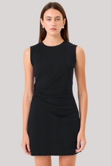 Goldie - Faux Wrap Sleeveless Mini Dress - BLACK