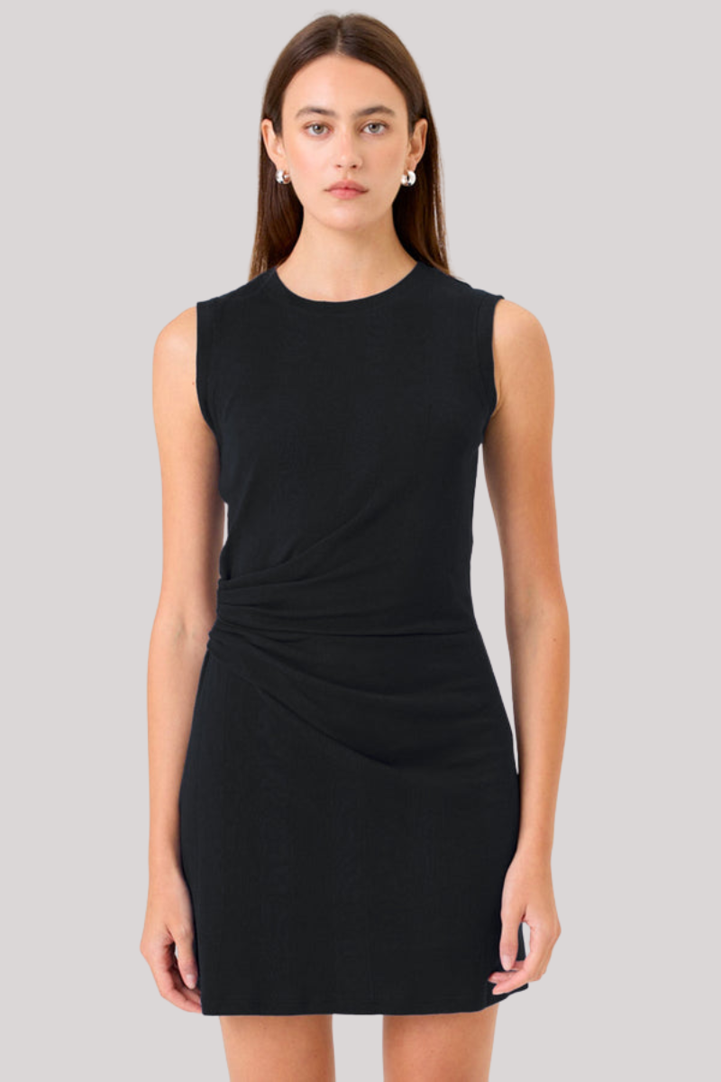Goldie - Faux Wrap Sleeveless Mini Dress - BLACK