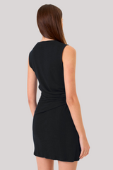 Goldie - Faux Wrap Sleeveless Mini Dress - BLACK