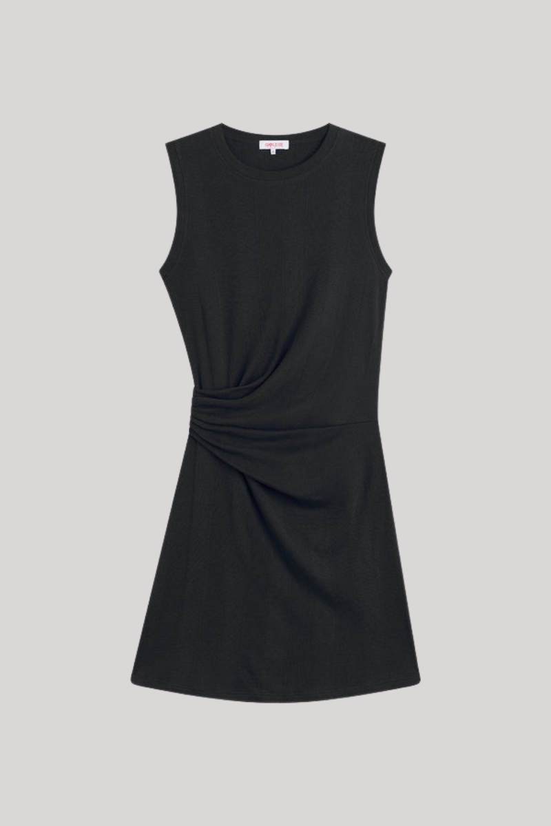 Goldie - Faux Wrap Sleeveless Mini Dress - BLACK