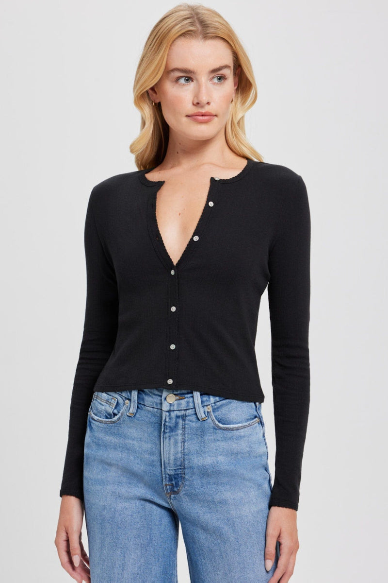 Goldie - Pointelle Crop Cardigan - BLACK