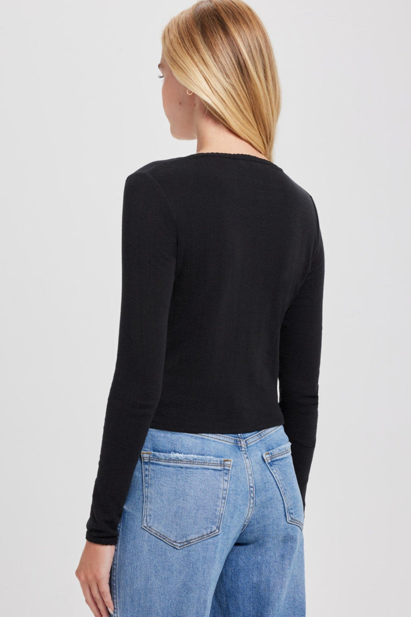 Goldie - Pointelle Crop Cardigan - BLACK