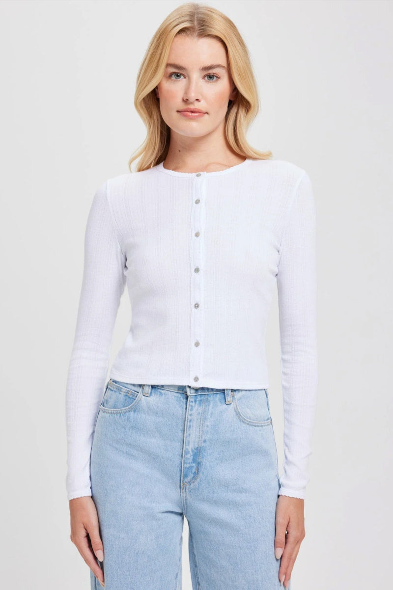 Goldie - Pointelle Crop Cardigan - WHITE