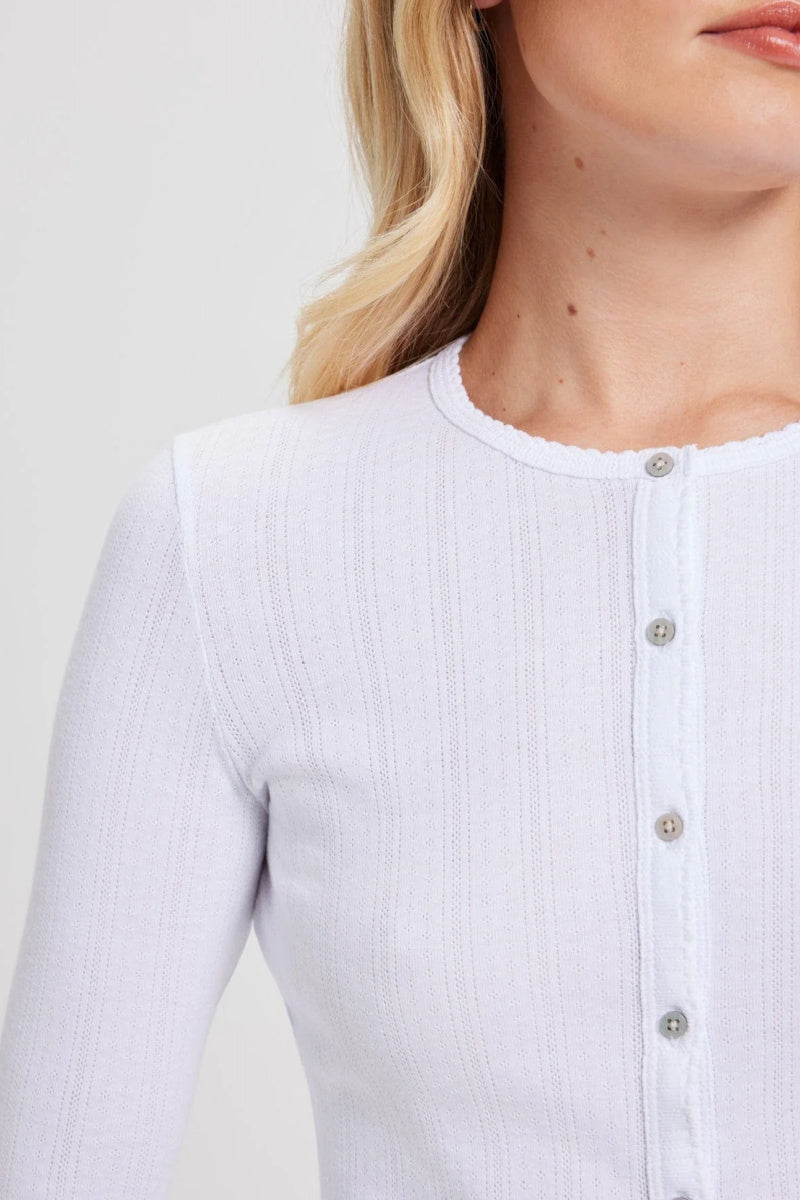 Goldie - Pointelle Crop Cardigan - WHITE