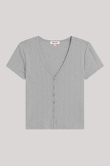 Goldie - Pointelle Ellie Cropped Cardigan - GRAYHTHR
